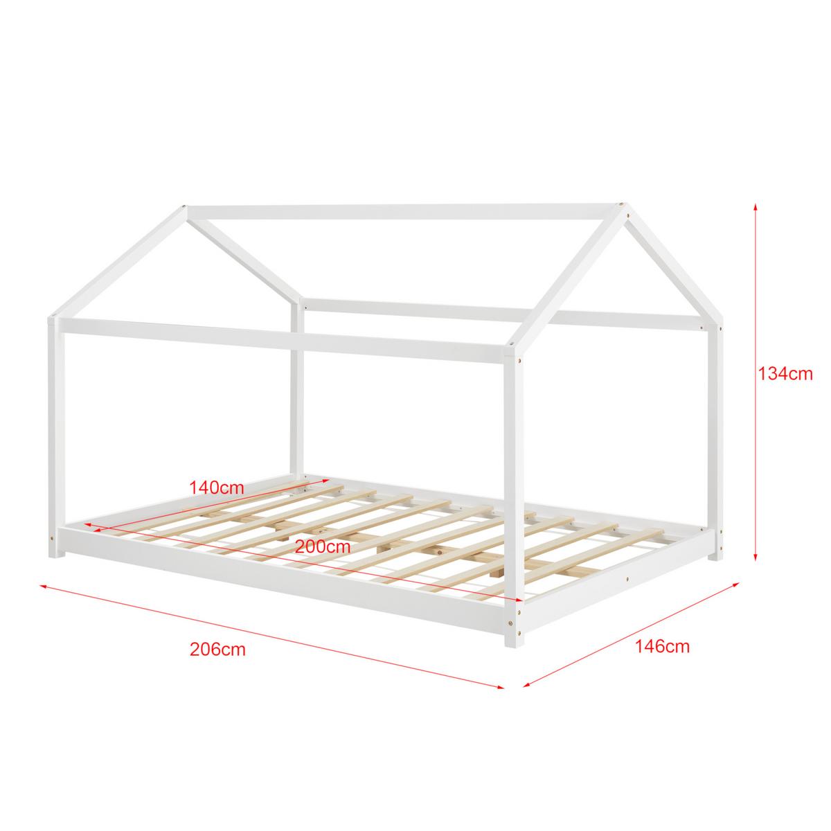 HAUSBETT Cerro mit Matratze - Weiß, Holz/Textil (140/200cm) - [en.casa]