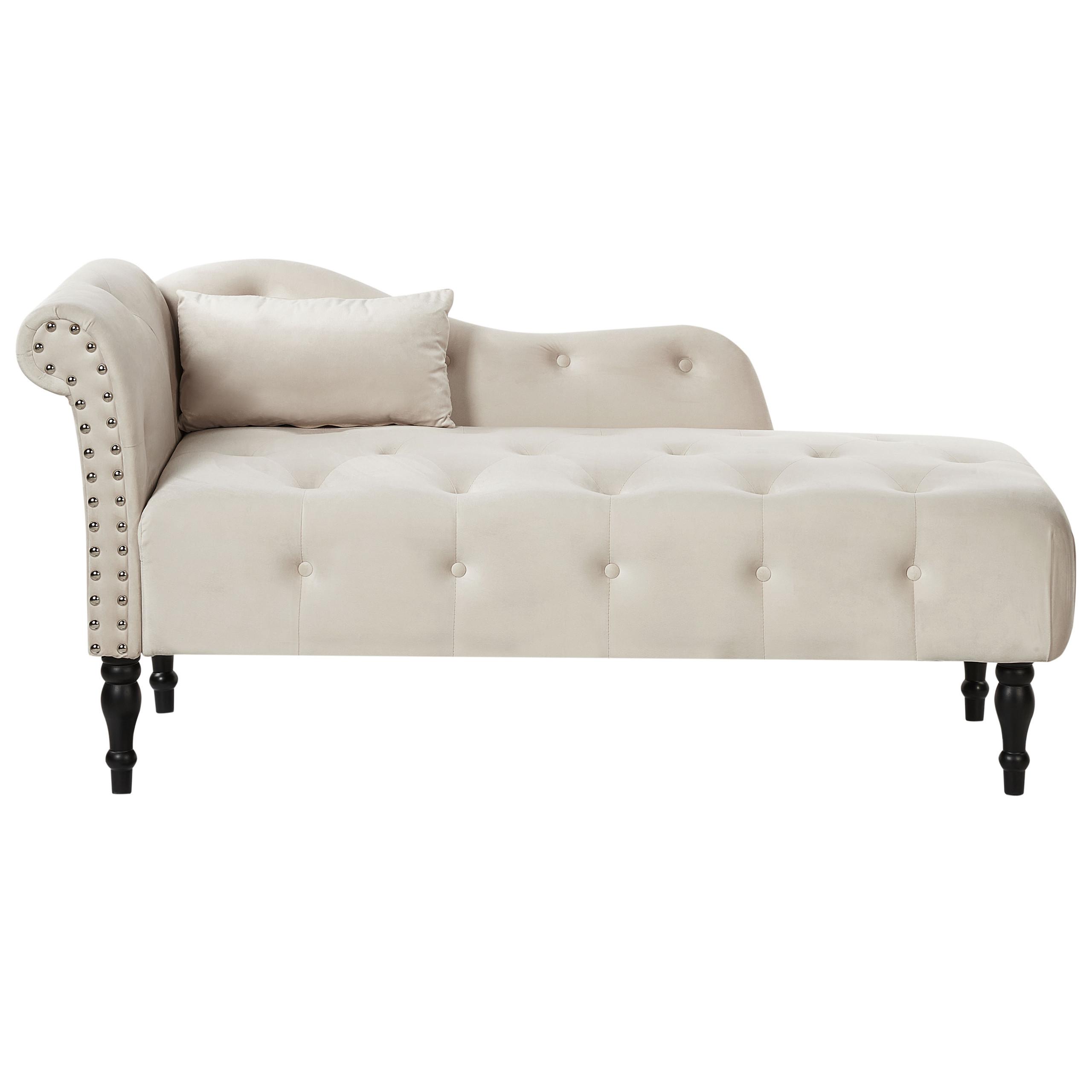 CHAISELONGUE-LINKSSEITIGE Samtstoff Hellbeige Ivry - Beige/Schwarz, Textil (152/72/62cm) - Beliani
