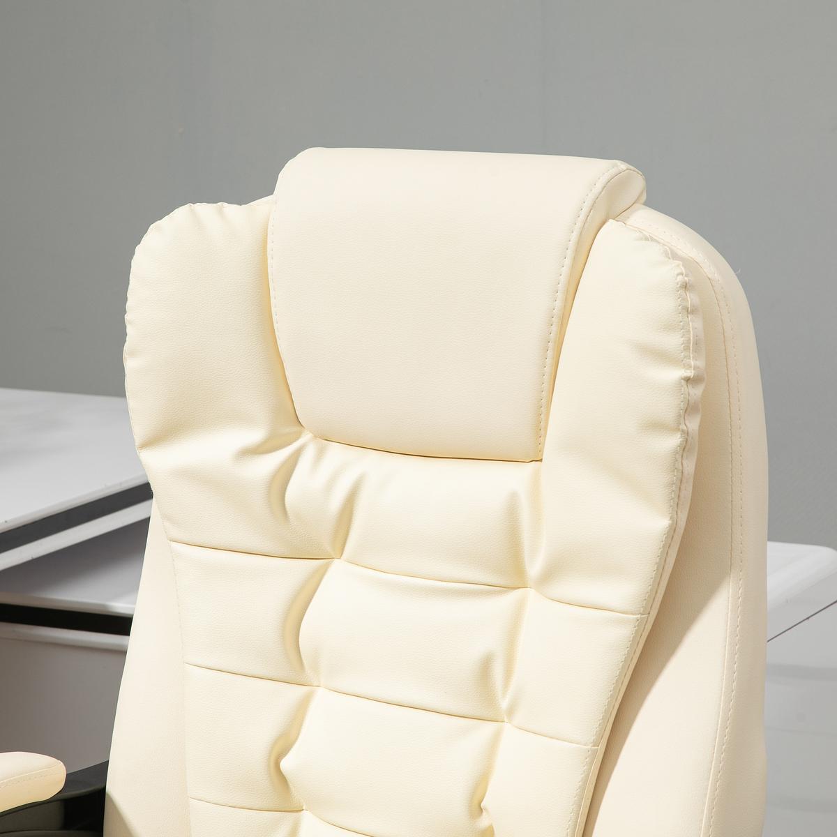 CHEFSESSEL Bürostuhl mit Fußstütze, Schreibtischstuhl mit Neigefunktion Creme - Creme, Leder (69/117/64.5cm) - HOMCOM