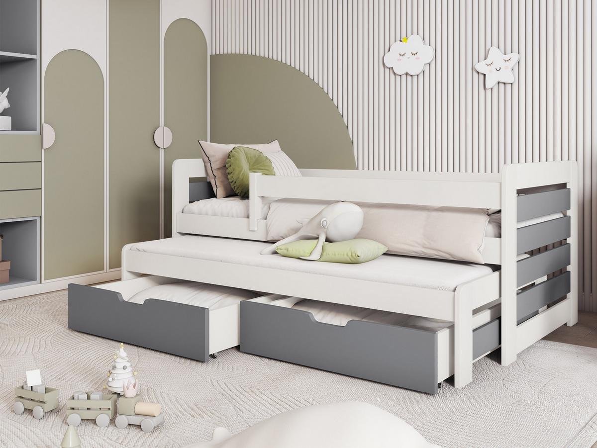 JUGENDBETT Tomas II - Weiß/Grau, Holz (90/200cm) - MIRJAN24