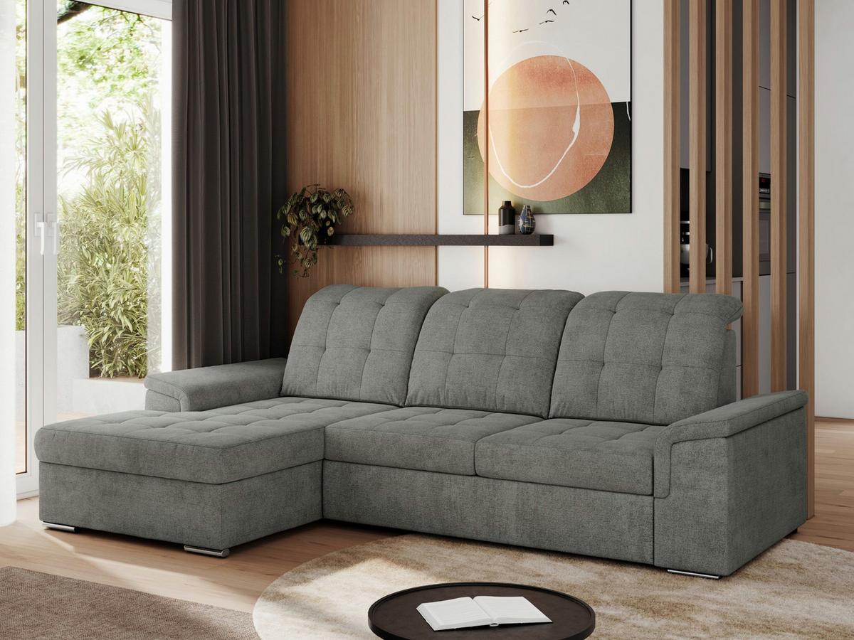 ECKSOFA MADRITO L - Grau Struktur - Links - Silberfarben/Grau, Textil/Metall (160/256cm)