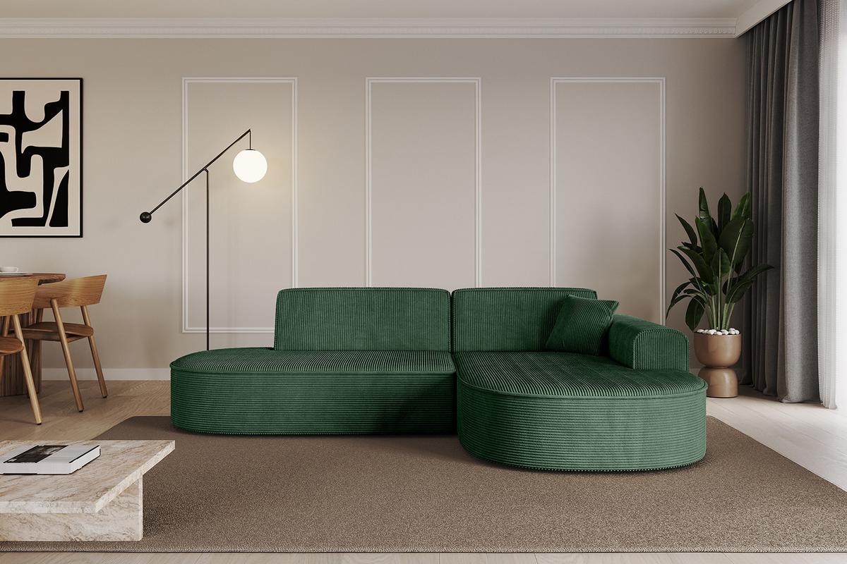 ECKSOFA Ottomane Rechts MARI-L1 - 243x171x79 cm Grün Cord - Schwarz/Grün, Holzwerkstoff/Kunststoff (234/163cm) - ALTDECOR