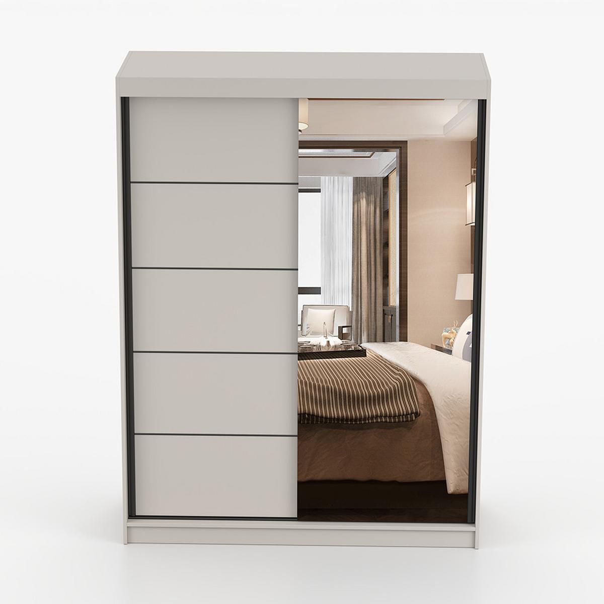 SCHWEBETÜRENSCHRANK Vista 05K 150/200/61 cm 2-türig Kaschmir/Kaschmir + Spiegel - Kaschmir/Schwarz, Holzwerkstoff/Metall (150/200/61cm) - imoebel24
