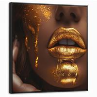 LEINWAND Bilder mit Rahmen - Frau - Gold - Luxus - Porträt - 90x90 - Goldfarben, Textil (90/90cm) - MuchoWow