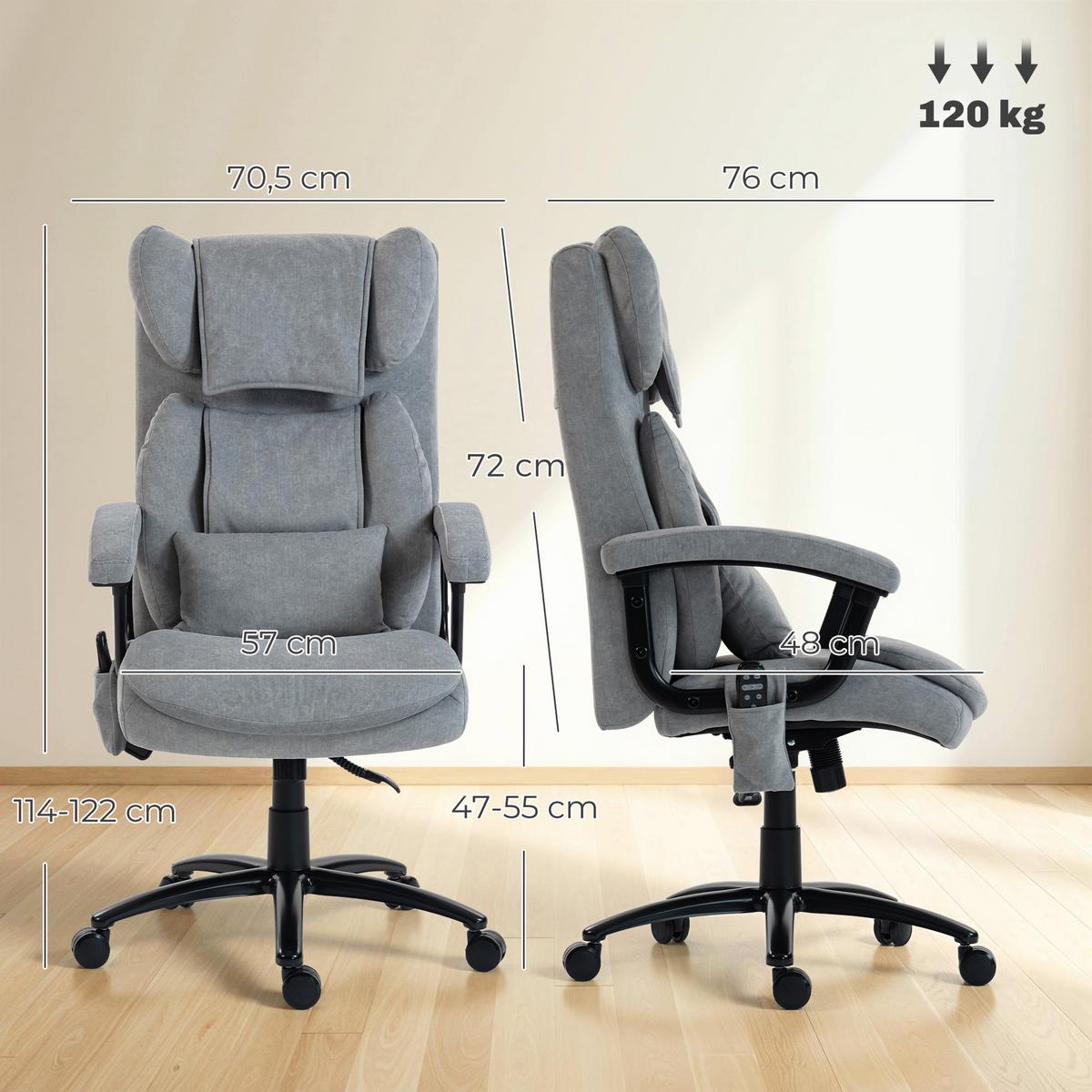 BÜROSTUHL mit Massagefunktion aus Polyester Grau - Schwarz/Grau, Textil/Metall (70.5/122/76cm) - HOMCOM