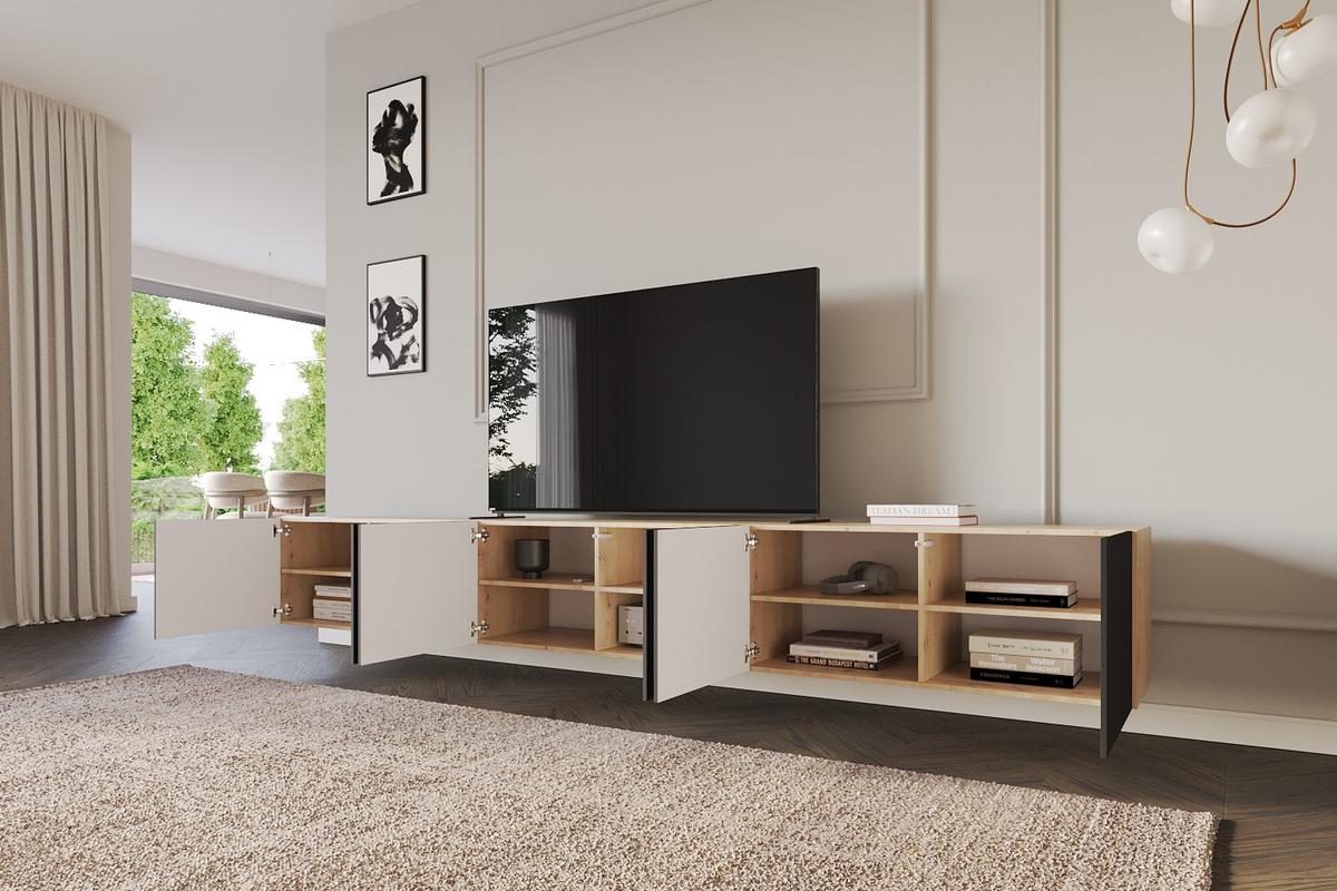 LOWBOARD KITO-W 3x100x40x40 cm - Artisan / Schwarz - Schwarz/Eiche Artisan, Holzwerkstoff (300/40/40cm) - ALTDECOR