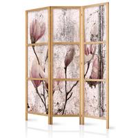 PARAVENT Japanischer 3-tlg 135x172 cm Vintage Magnolien - Rosa, Holz/Textil (135/172/3cm) - Muralo