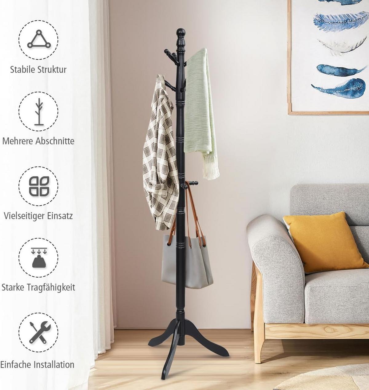 GARDEROBENSTÄNDER 175cm Schwarz - Schwarz, Holz (50/175/50cm) - COSTWAY