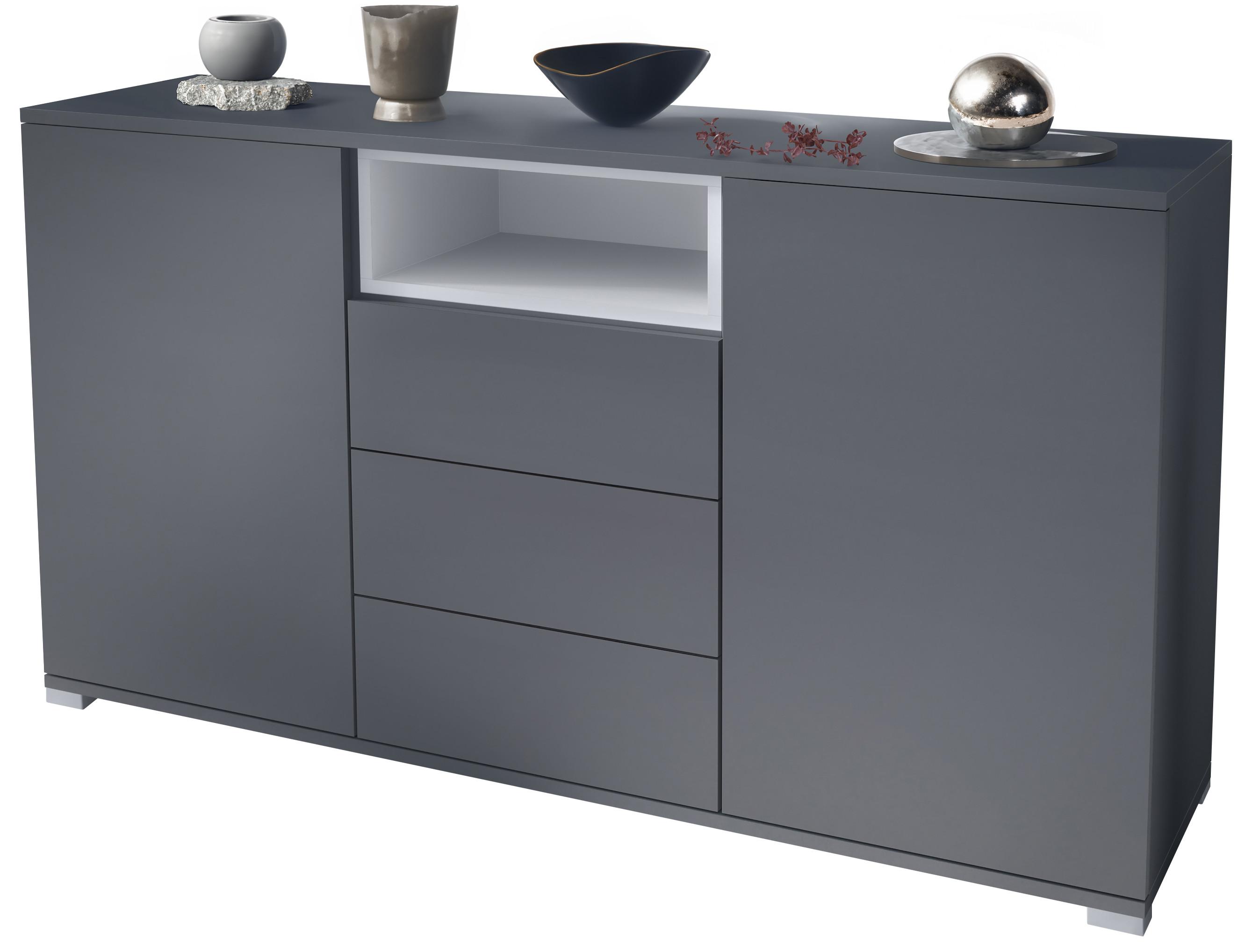 SIDEBOARD Skadu Weiß matt - Anthrazit/Weiß, Holzwerkstoff (138.5/75.5/35cm) - Vladon