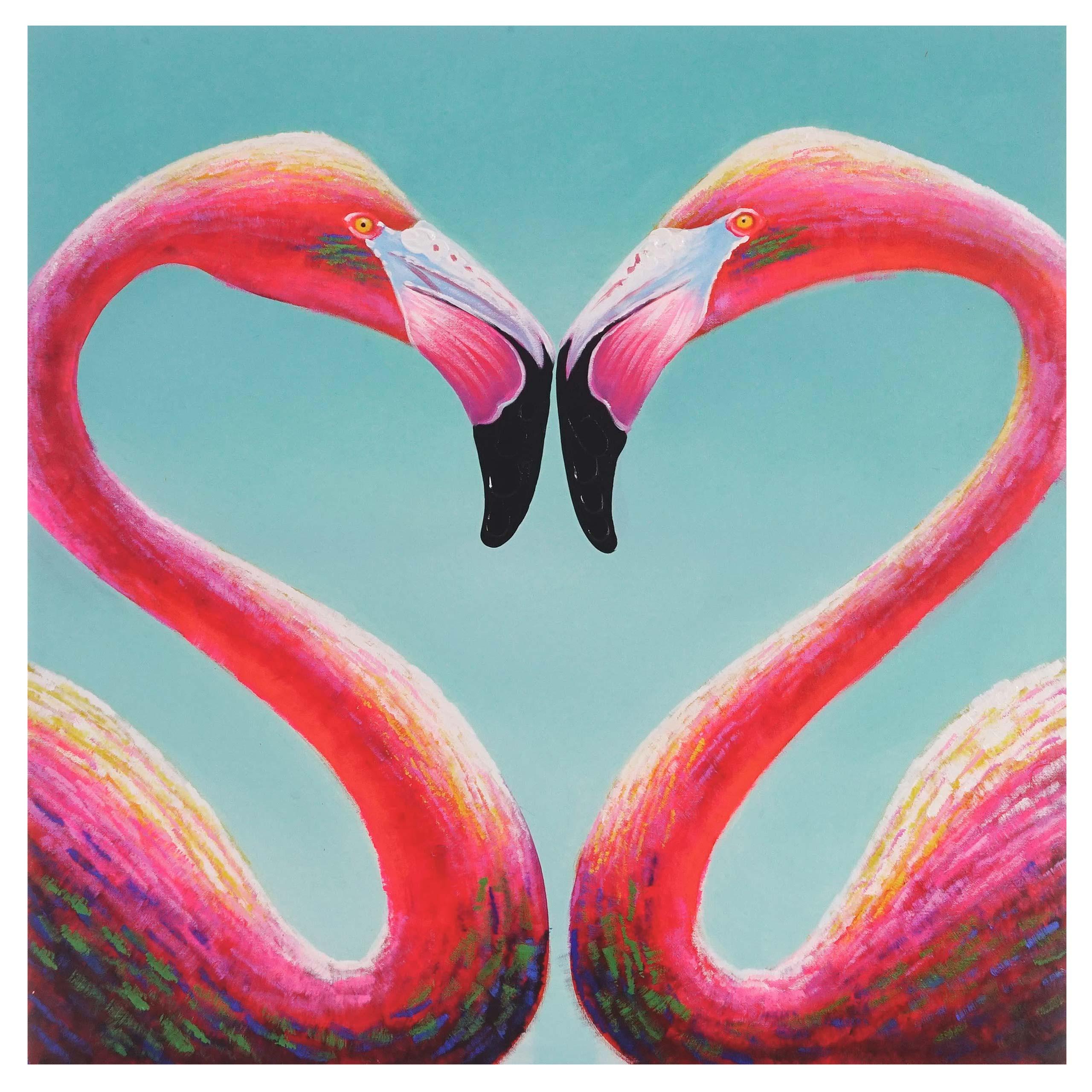 ÖLGEMÄLDE FLAMINGO HANDGEMALT Mehrfarbig - Multicolor, Textil (90/90cm) - MCW
