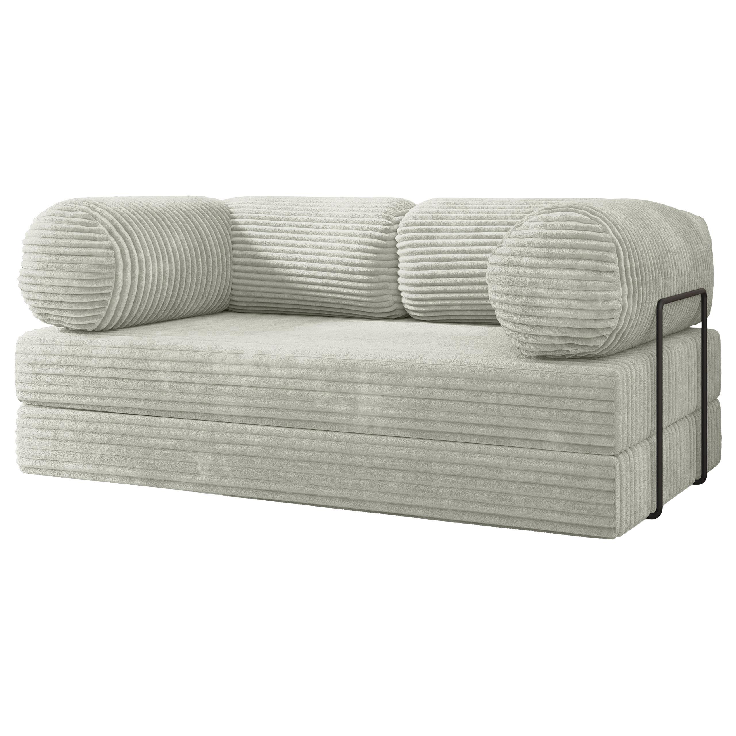 BETTSOFA ALVIO aus Schaumstoff Kordstoff Hellgrau Schlaffunktion - Hellgrau, Textil (170/68/80cm) - MASSENO
