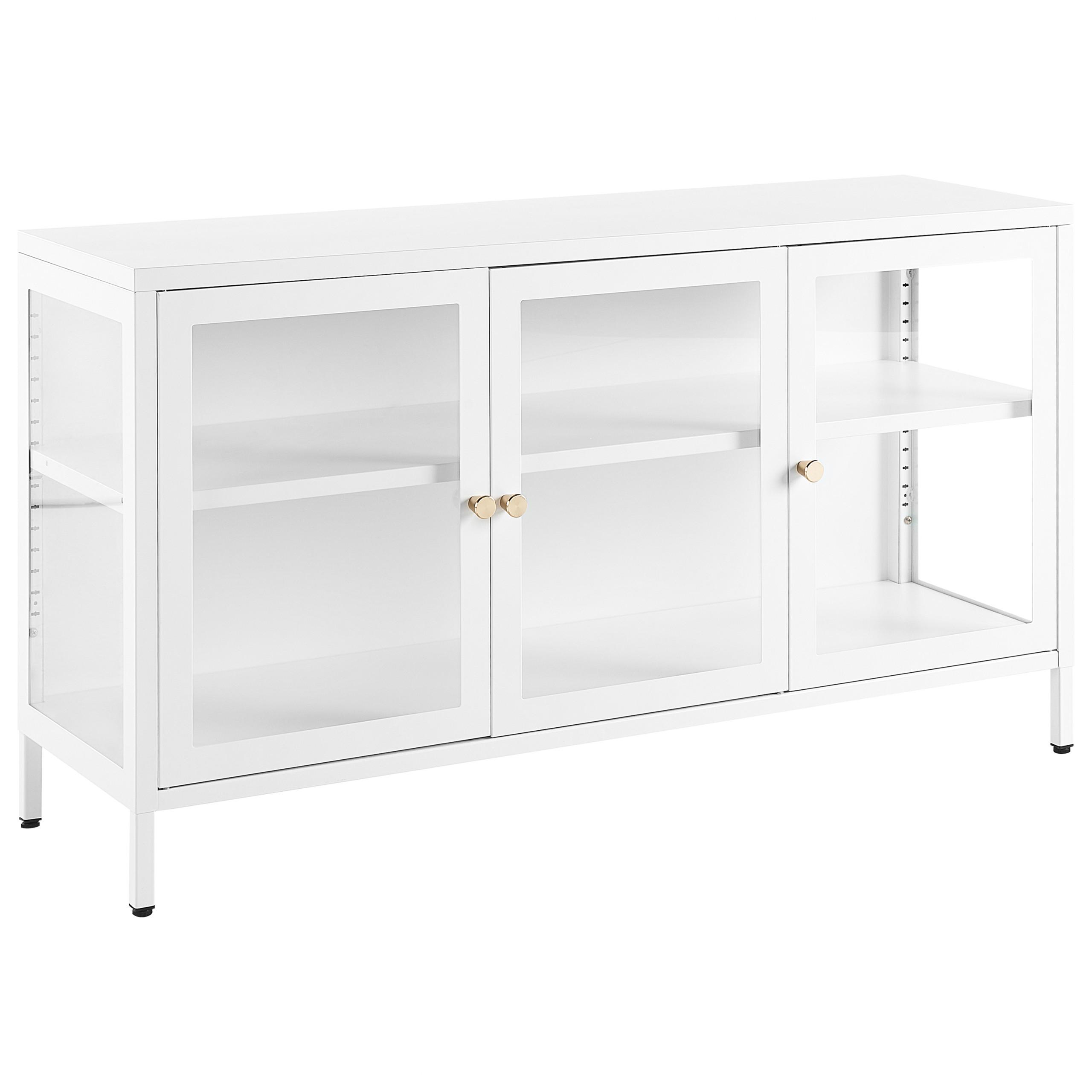 SIDEBOARD mit Glastüren Metall 115 cm Weiß Newport - Weiß, Metall (115/65/35cm) - Beliani