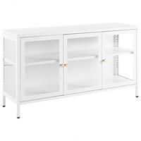 SIDEBOARD mit Glastüren Metall 115 cm Weiß Newport - Weiß, Metall (115/65/35cm) - Beliani