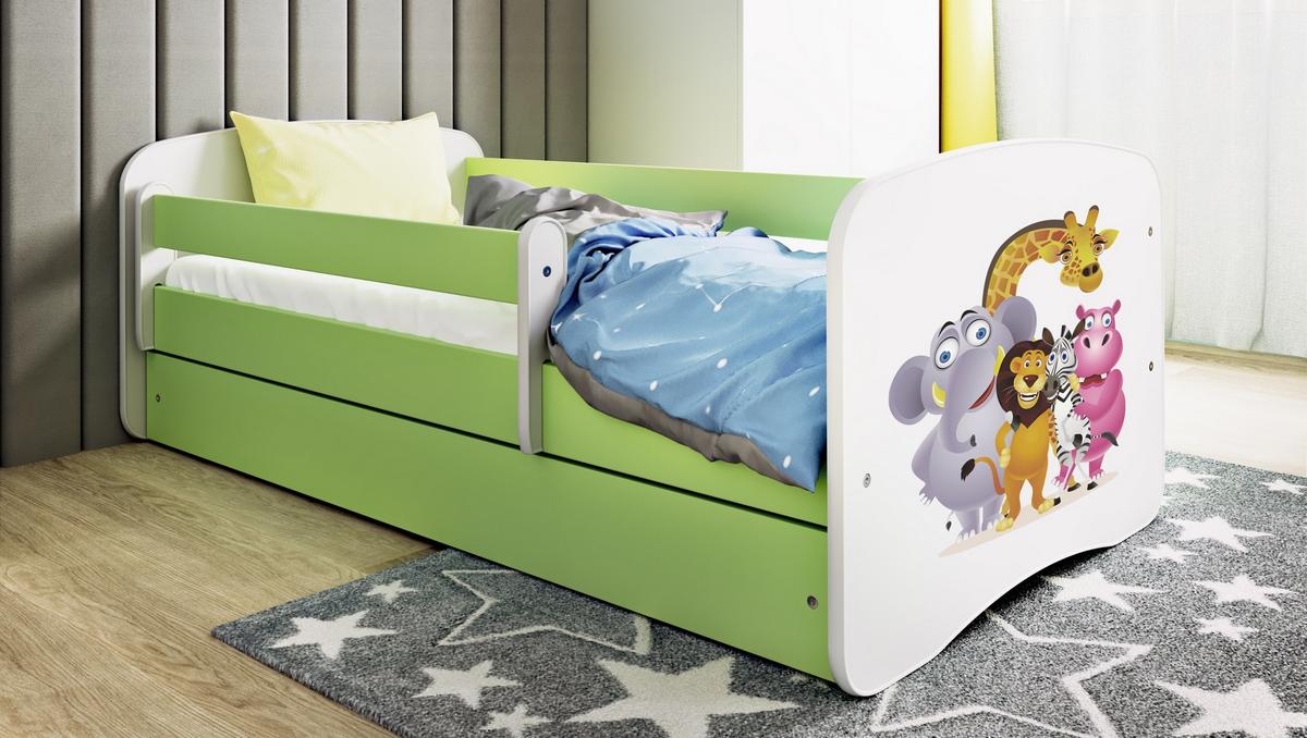 KINDERBETT ZOO mit Schublade und Matratze 160/80 - Grün, Holzwerkstoff (80/160cm) - RAUMHIRSCH FURNITURE