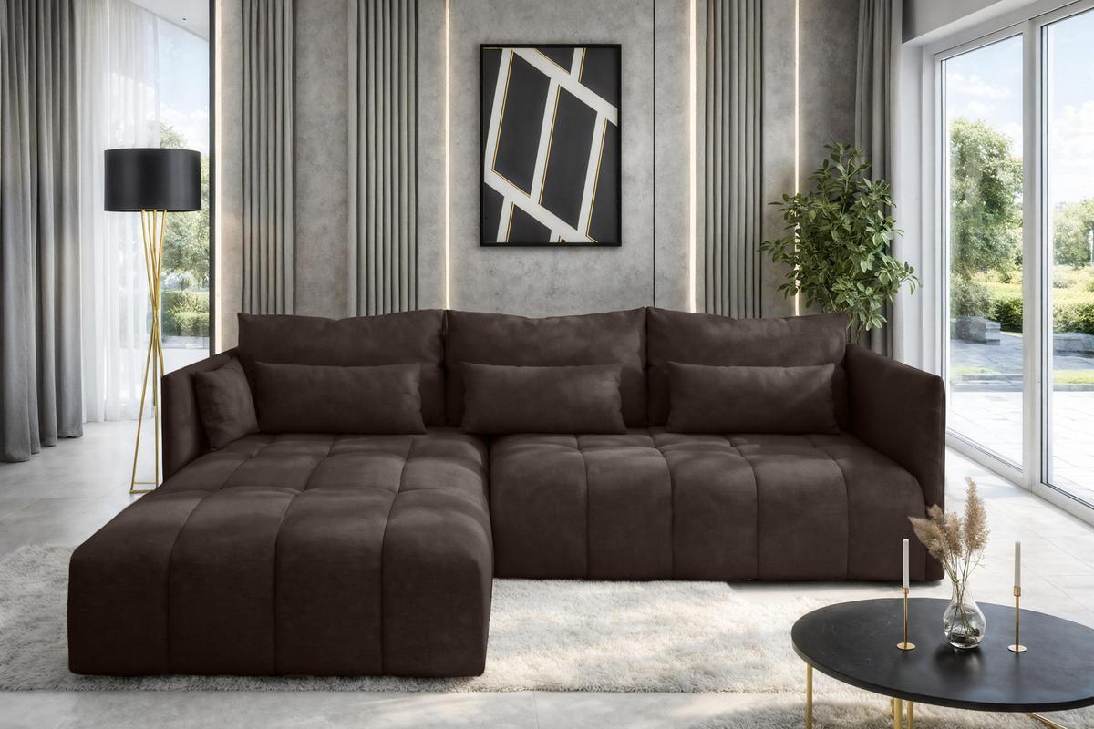 ECKSOFA L Form Cosmova Braun 248/180/83 cm mit Schlaffunktion - Schwarz/Braun, Kunststoff/Textil (248/180cm) - AX Living