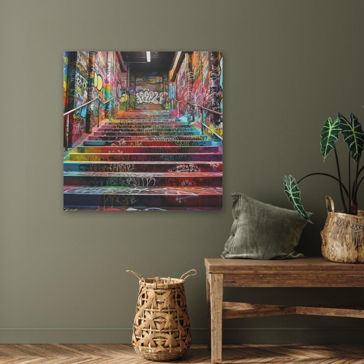 AKUSTIKBILD Treppe - Graffiti - Farben - Kunst Akustikpaneele 80x80 cm - Multicolor, Kunststoff (80/80/0.9cm) - MuchoWow
