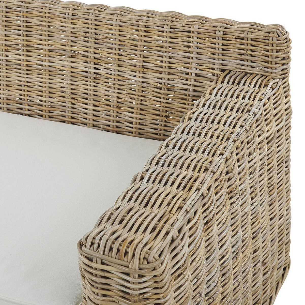 GARTENSOFA 2-Sitzer Rattan natürlich Auflagen cremeweiß Ardea - Beige/Naturfarben, Naturmaterialien (194/70/90cm) - Beliani