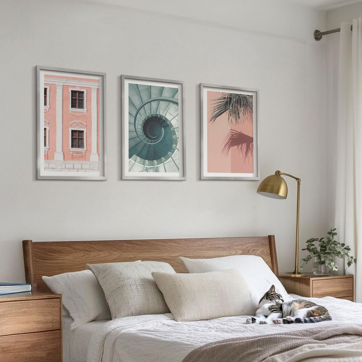 BILDER SET 3er Set - 40x60 cm Silberner Rahmen - Pastellfarbene Spiralarchitektur - Silberfarben, Kunststoff (40/60cm) - TULUP