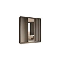 KLEIDERSCHRANK mit Spiegel-Schiebetüren und Aluminium-Leisten, LED-Beleuchtung - LAMELO - 180 cm Grau+Grau+Weiß - Weiß/Grau, Holzwerkstoff (180/216/61cm) - ALTDECOR