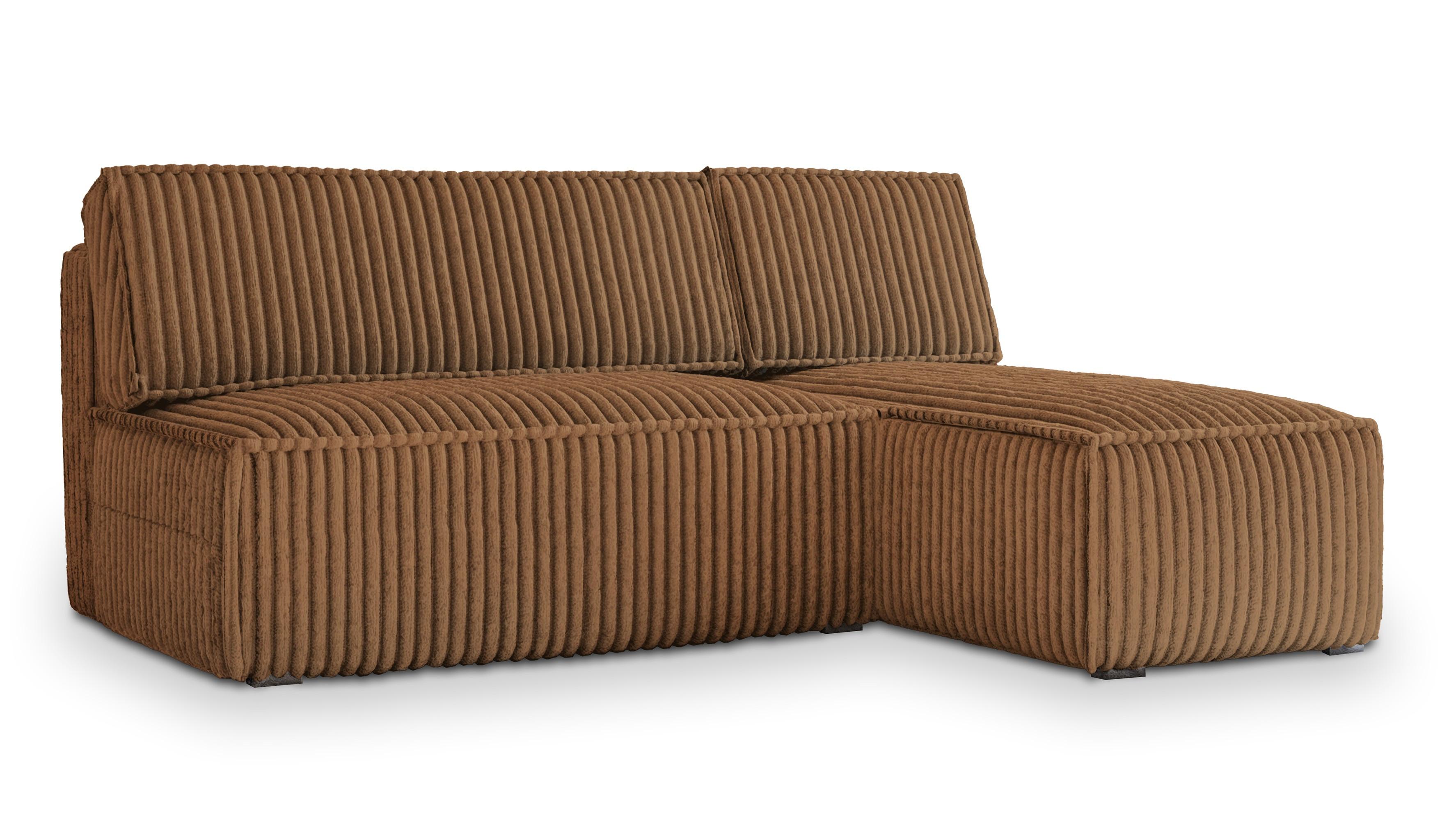 ECKSOFA BRISO T Kupferfarben Kordstoff mit Schlaffunktion - Grau/Kupferfarben, Holz/Kunststoff (200/140cm) - MASSENO
