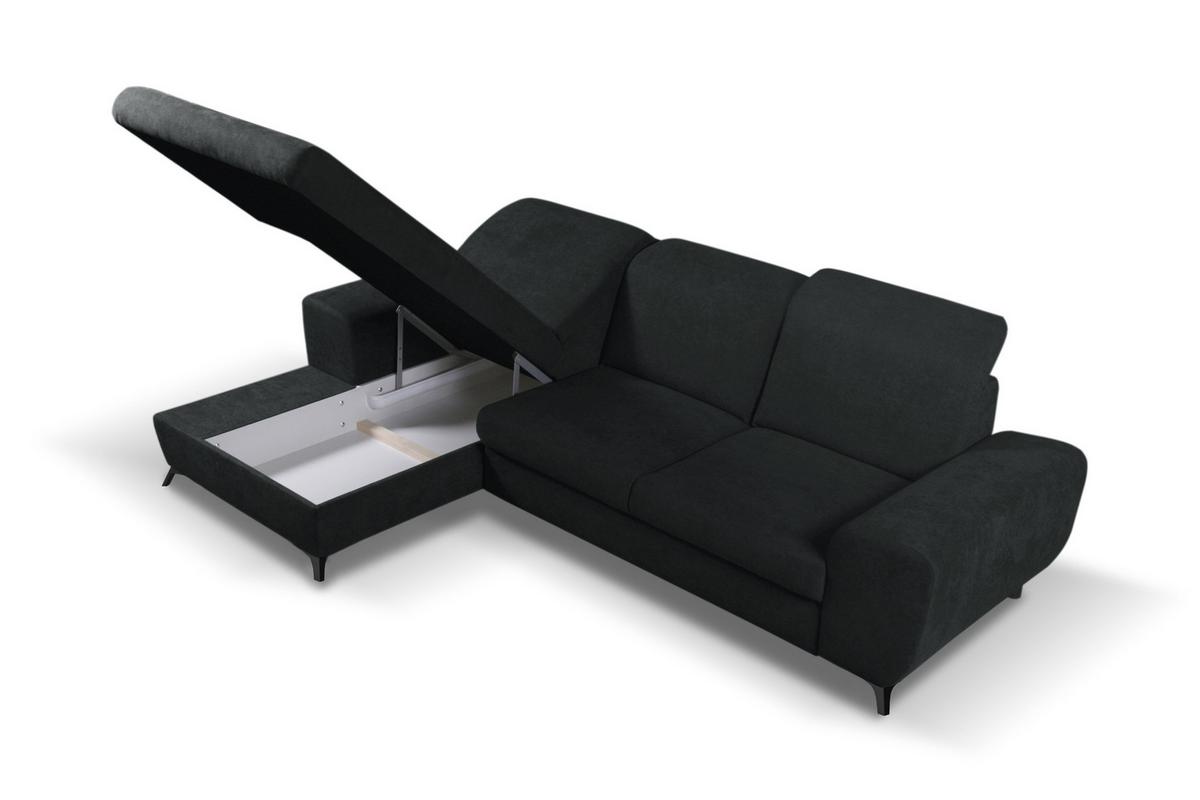 ECKSOFA LUCE L-S Anthrazit Plüsch-Stoff mit Schlaffunktion - Anthrazit, Holz (279/172cm) - MASSENO