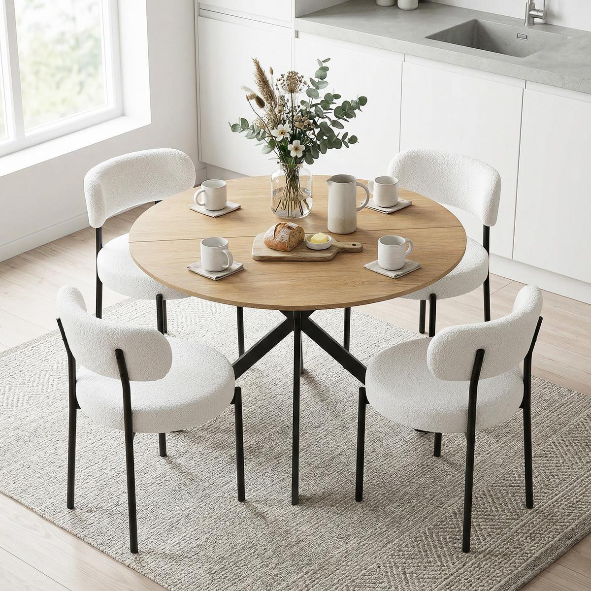 ESSGRUPPE 5er Set Spanplatte Polyester Cremeweiß Eiche - Eichefarben/Creme, Textil/Metall (120/75/120cm) - HOMCOM
