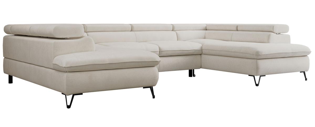 WOHNLANDSCHAFT PETER U Samt Creme - Creme/Schwarz, Textil/Metall (346/76/208cm) - MKS
