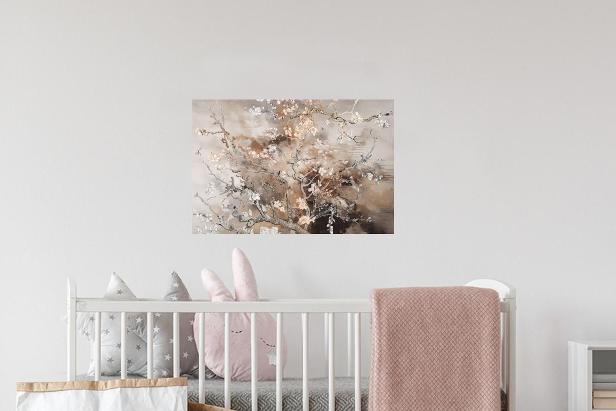 WANDTATTOO Mandelblüte - Kunst - Van Gogh - Beige - Abstrakt Deko Wohnzimmer 60x40 cm - Braun, Kunststoff (60/40cm) - MuchoWow