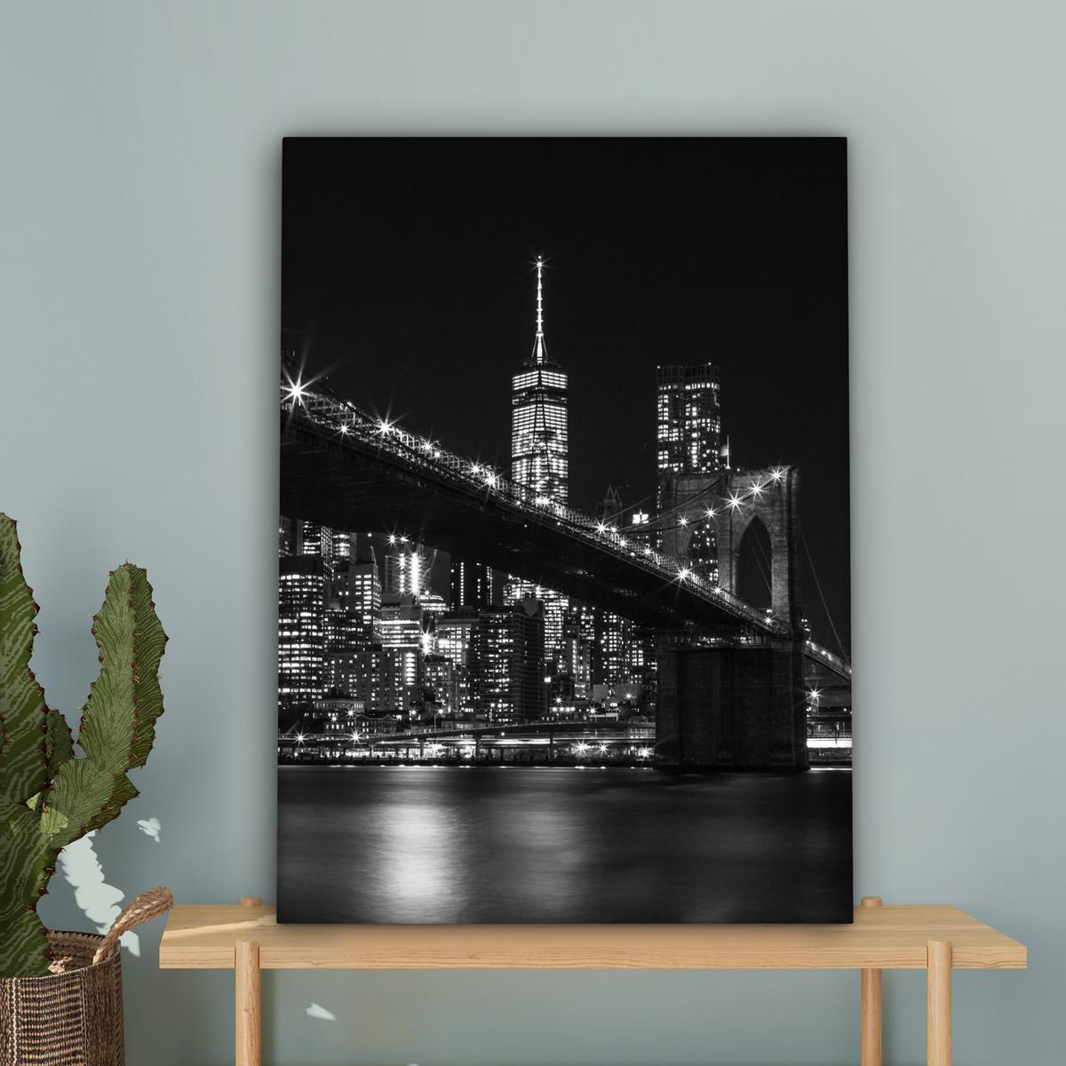 LEINWANDBILD New York - Brooklyn - Brücke Wandbild Wohnzimmer 60x80 cm - Schwarz, Textil (60/80cm) - MuchoWow