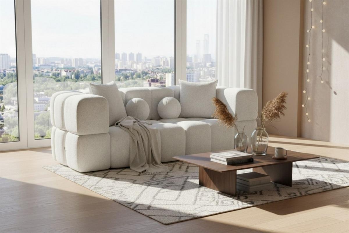 SOFASET Vega 3-2 Inkl. Hocker - Weiß, Holzwerkstoff/Textil (250/77/103cm) - Fun Möbel