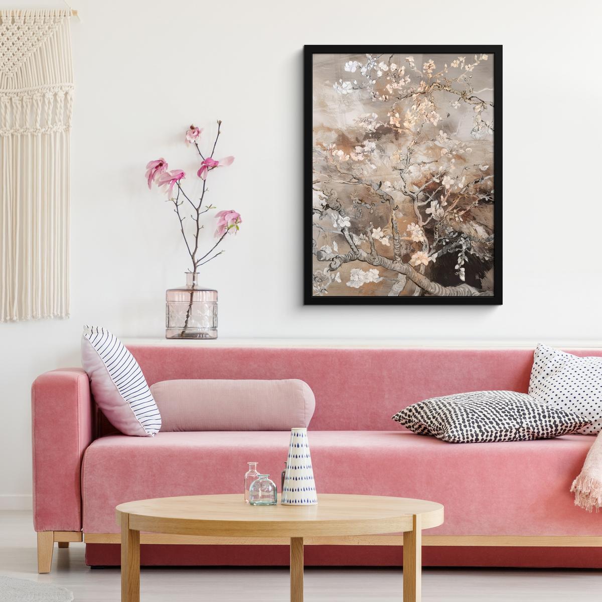 POSTER MIT RAHMENGERAHMTES BILD Mandelblüte - Kunst - Van Gogh - Beige - Abstrakt Posterleiste 60x80 cm - Braun, Papier (60/80cm) - MuchoWow