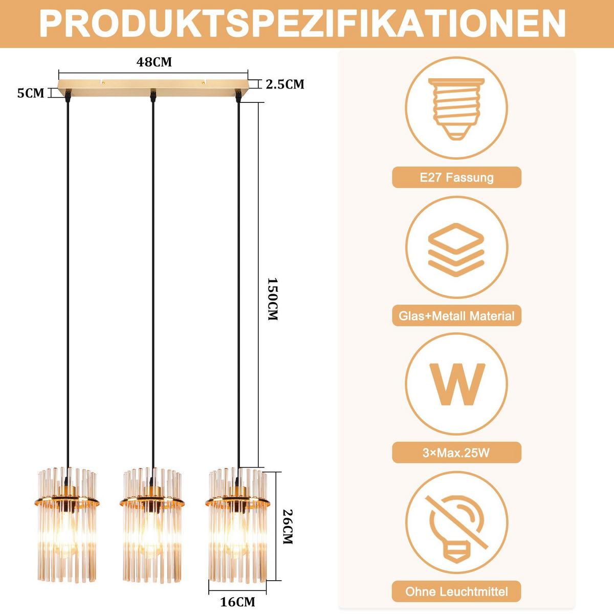 PENDELLEUCHTE BARSINGHAUSEN Ⅲ 48/5/150 cm - Goldfarben, Metall (48/5/150cm) - Nettlife