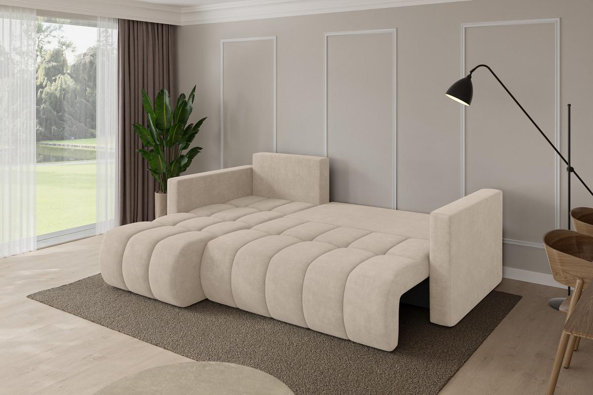 ECKSOFA mit Schlaffunktion Ottomane Links GARD-L 226x146x85 Beige Velours - Schwarz/Sahara, Holzwerkstoff/Kunststoff (226/146cm) - ALTDECOR