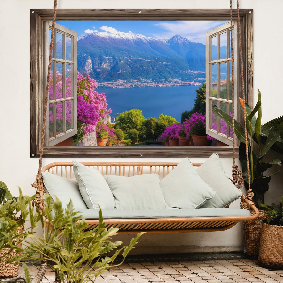GARTENPOSTER Durchblick - Berg - Landschaft - Ausblicke - See Poster für draußen 180x120 cm - Blau, Kunststoff (180/120/0.2cm) - OnlyWow