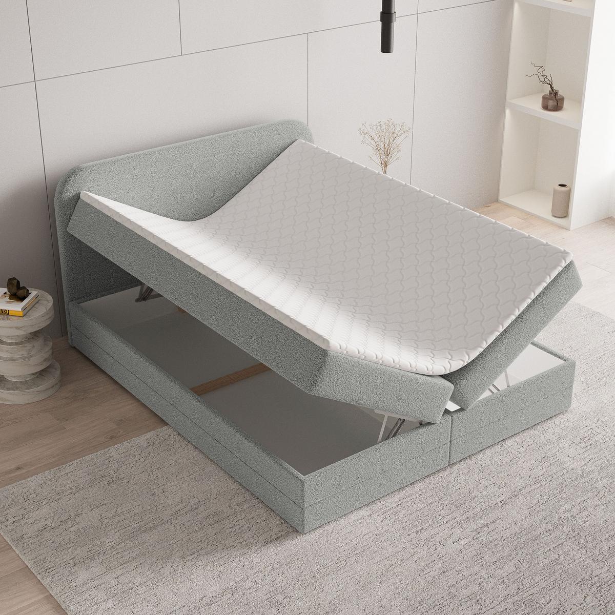 BOXBETT ARMEL 140x200 cm mit Matratze und Topper - Hellgrau - Hellgrau, Holz (140/200cm) - MASSENO