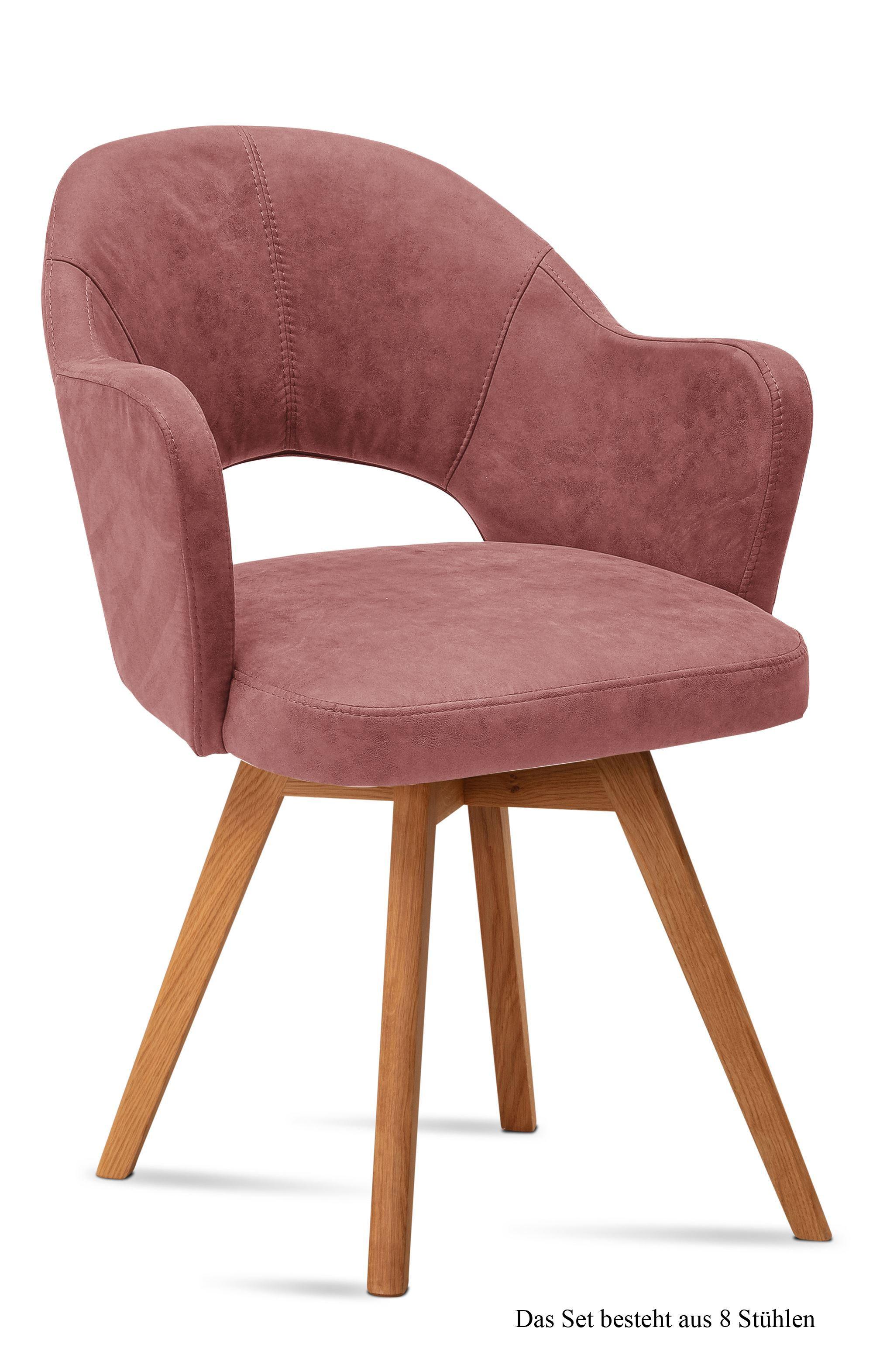 ARMLEHNSTUHL (8er-Set) Dolly 59x87x61 Eiche geölt/Rosewood - Eichefarben/Dunkelrosa, Kunststoff (61/87/59cm) - 58aufmkessel