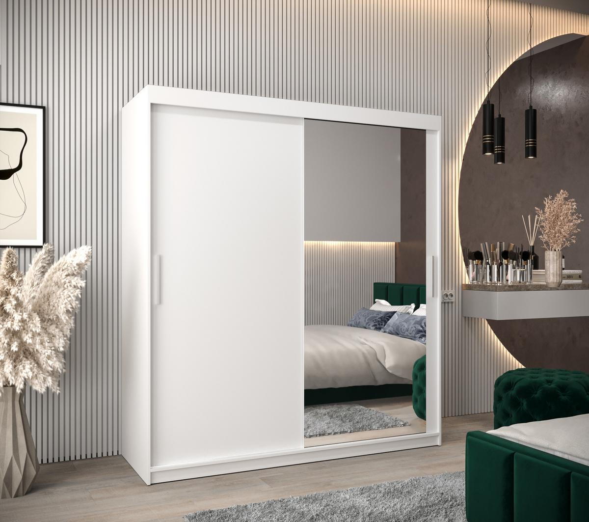 SCHWEBETÜRENSCHRANK 200/180/62 2-türig - Silberfarben/Weiß, Holz/Kunststoff (180/200/62cm) - MÖBEL KRYSPOL