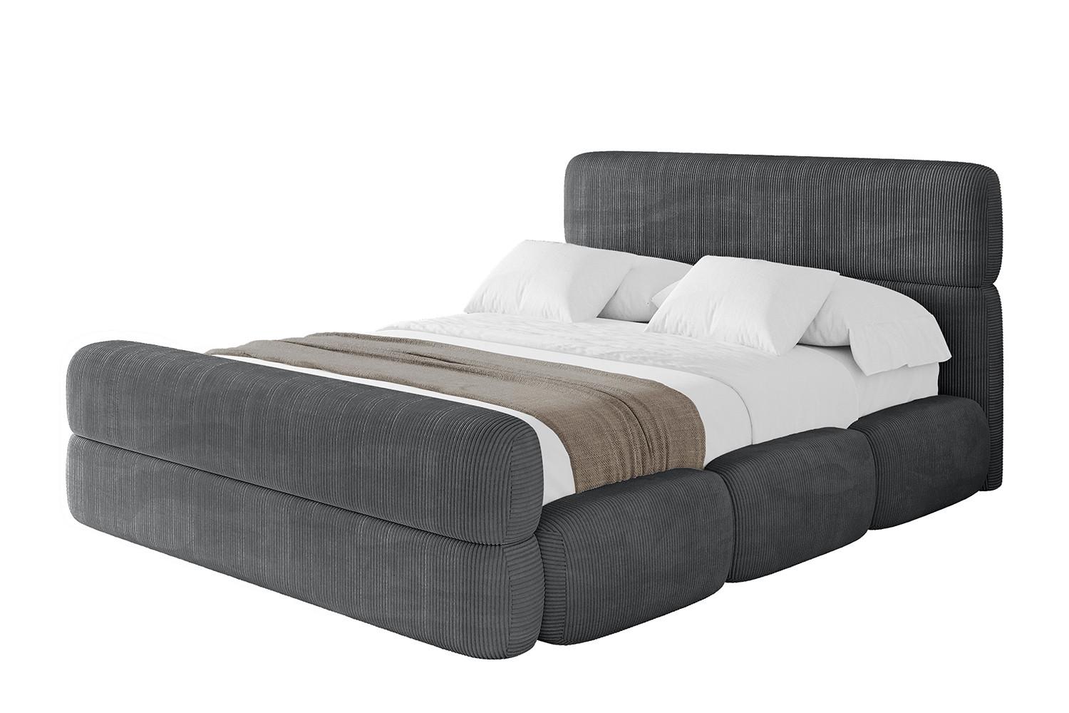 POLSTERBETT mit Bettkasten, Fußteil und Lattenrost, Bett mit Matratze H3/H4 - ELVA-Z 180x200 Dunkelgrau - Anthrazit, Holzwerkstoff/Textil (180/200cm) - ALTDECOR
