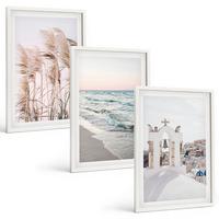 BILDER SET 3er Set - 40x60 cm Weißer Rahmen - Pflanzen, Meereswellen, Aussicht, Häuser - Weiß, Kunststoff (40/60cm) - TULUP
