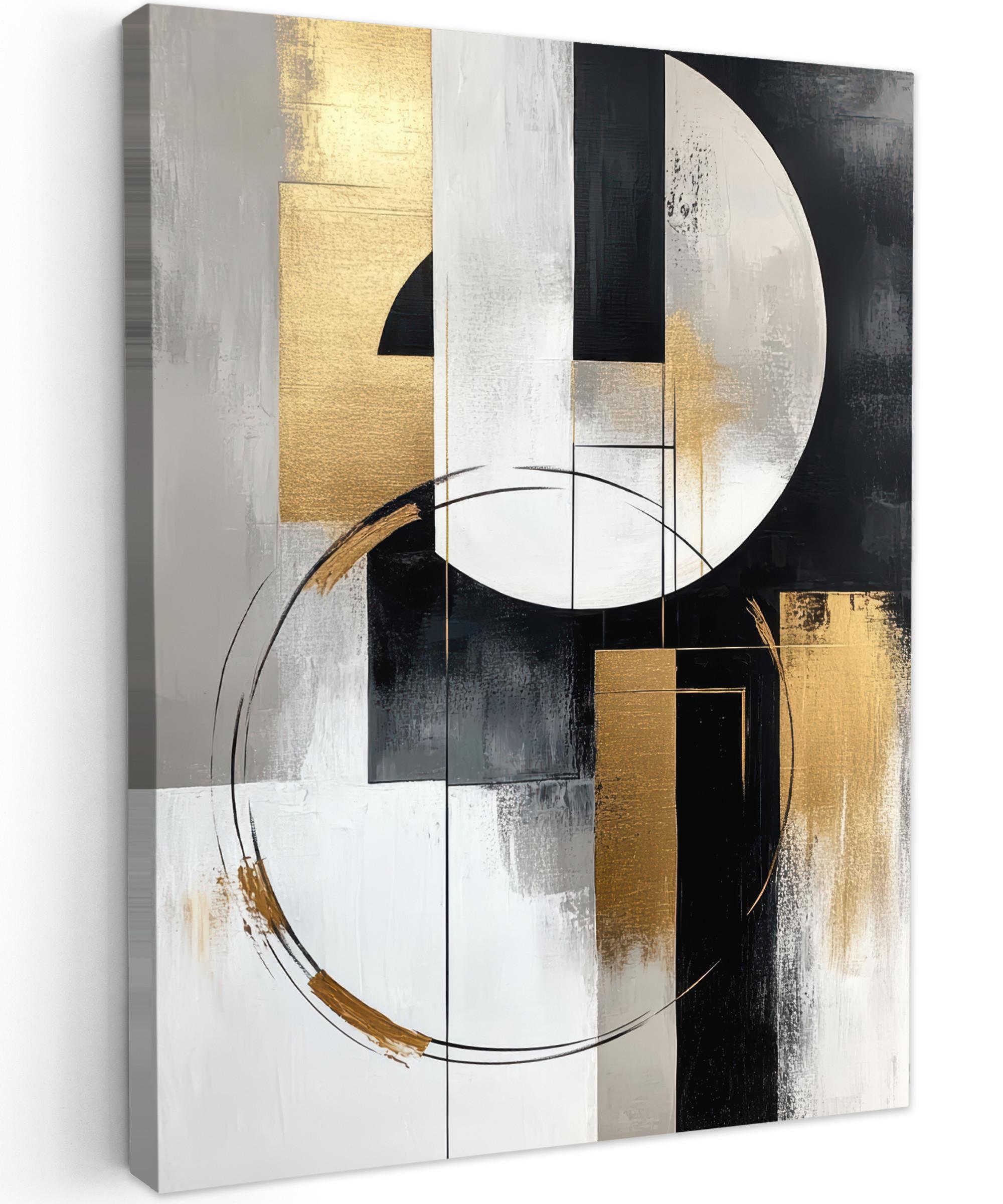 LEINWANDBILD Abstrakt - Gold - Silber - Formen - Ästhetik Wandbild Wohnzimmer 60x80 cm - Multicolor, Textil (60/80cm) - MuchoWow