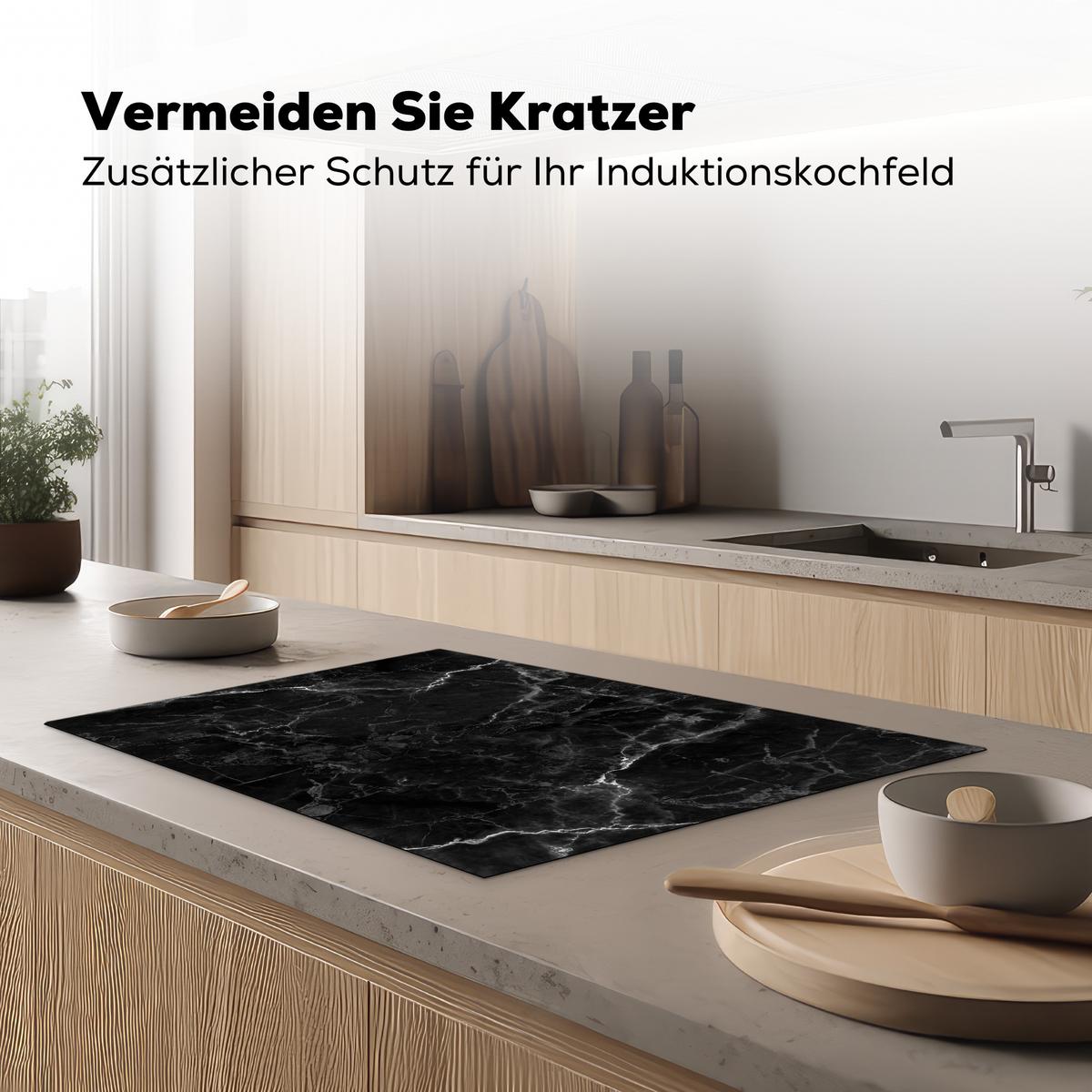 HERDABDECKPLATTE Marmor - Schwarz - Weiß - Textur - Marmoroptik Induktionsmatte 77x51 cm - Silberfarben, Kunststoff (77/51/0.2cm) - MuchoWow