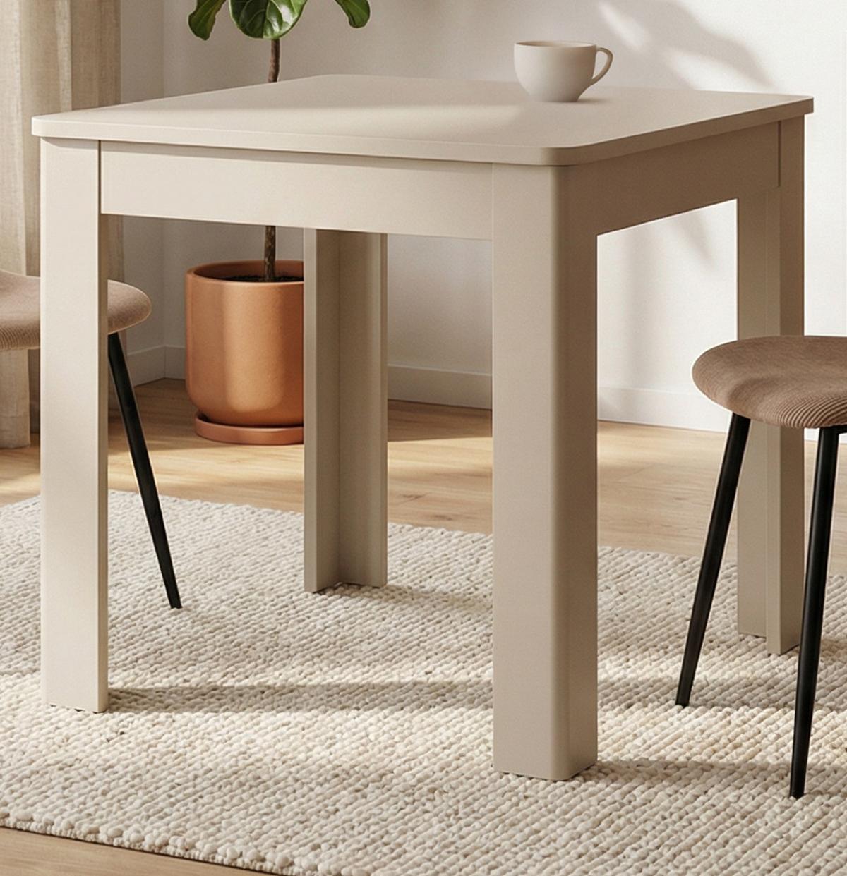 ESSTISCH samt quadratisch 80 x 80 cm, Küchentisch mit Schubkasten - Beige, Holzwerkstoff (80/80/76.5cm) - Furn.Design