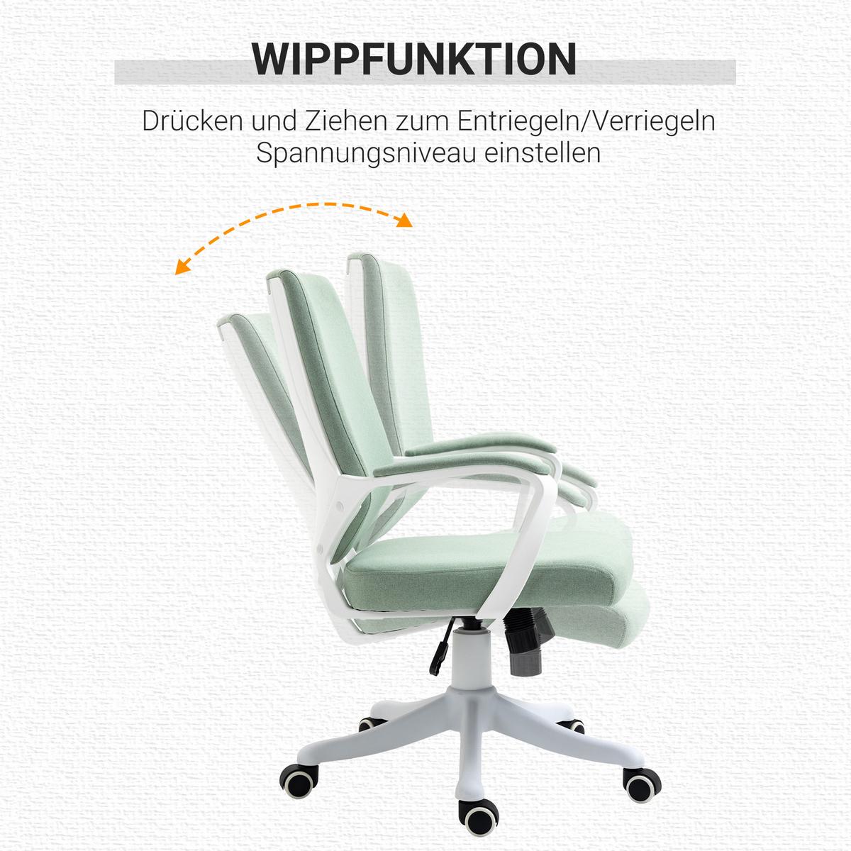 BÜROSTUHL Drehstuhl höhenverstellbarer dick gepolstert Polyester Grün+Weiß - Hellgrün, Kunststoff (69/100/62cm) - Vinsetto
