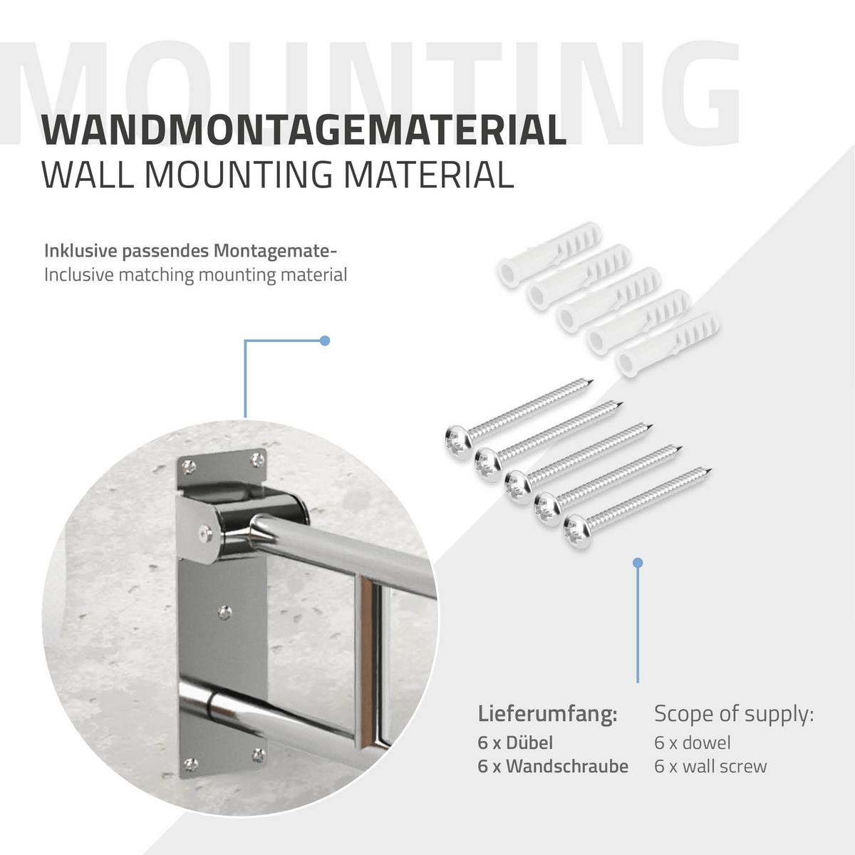 WC HALTEGRIFF 60 cm aus Edelstahl klappbar Belastbar bis 200 kg - Silberfarben, Metall (8/25/60cm) - ML-DESIGN