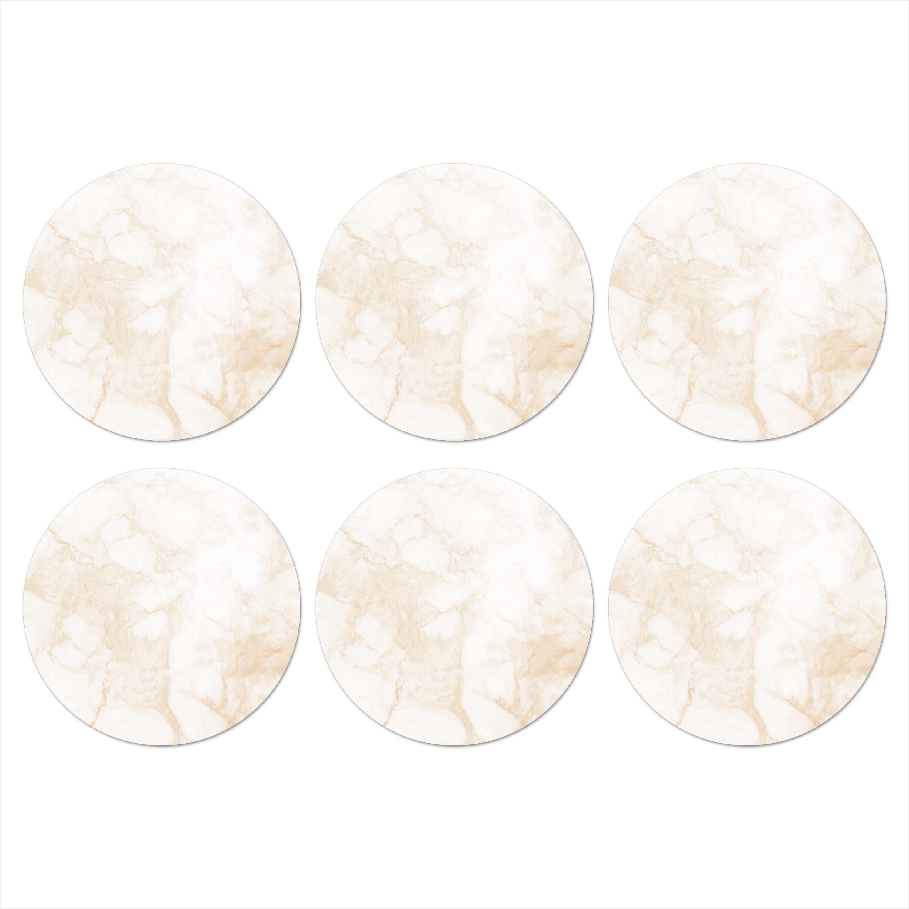 GLASUNTERSETZER 6er-Set Rund Marmor - Weiß - Gold - Luxus 10x10 cm - Creme, Naturmaterialien (10/0.2cm) - MuchoWow