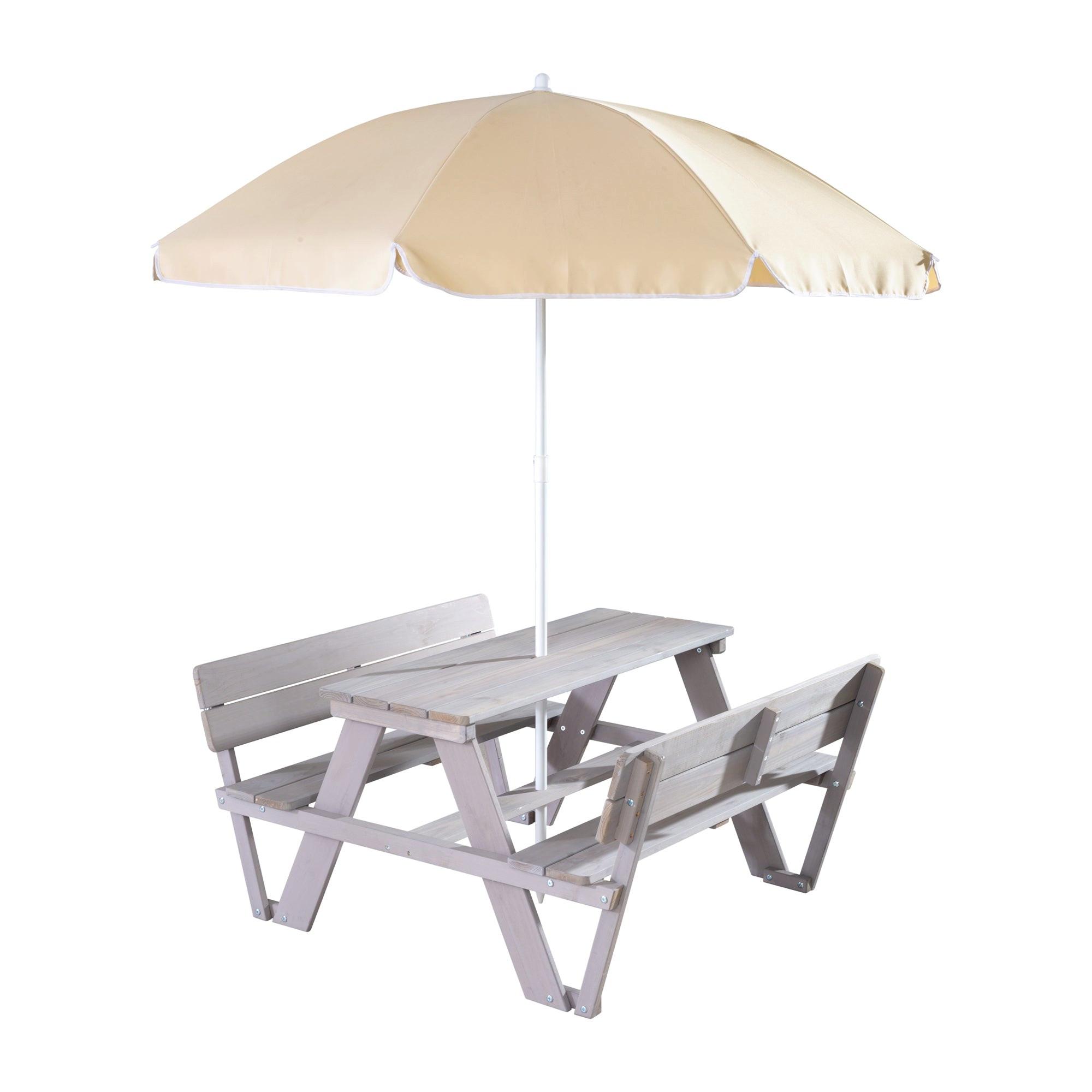 KINDERSITZGRUPPE PICKNICK for 4' Outdoor + mit Lehne mit Schirm Set - Hellgrau, Holz - Roba