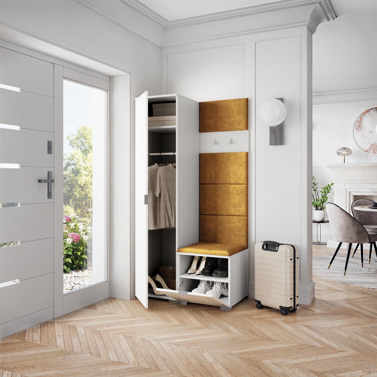 GARDEROBENSCHRANK LORI 95/181/51 cm Modern Garderobe-Set Weiß - Gelb/Weiß, Holzwerkstoff (95/181/51cm) - MASSENO