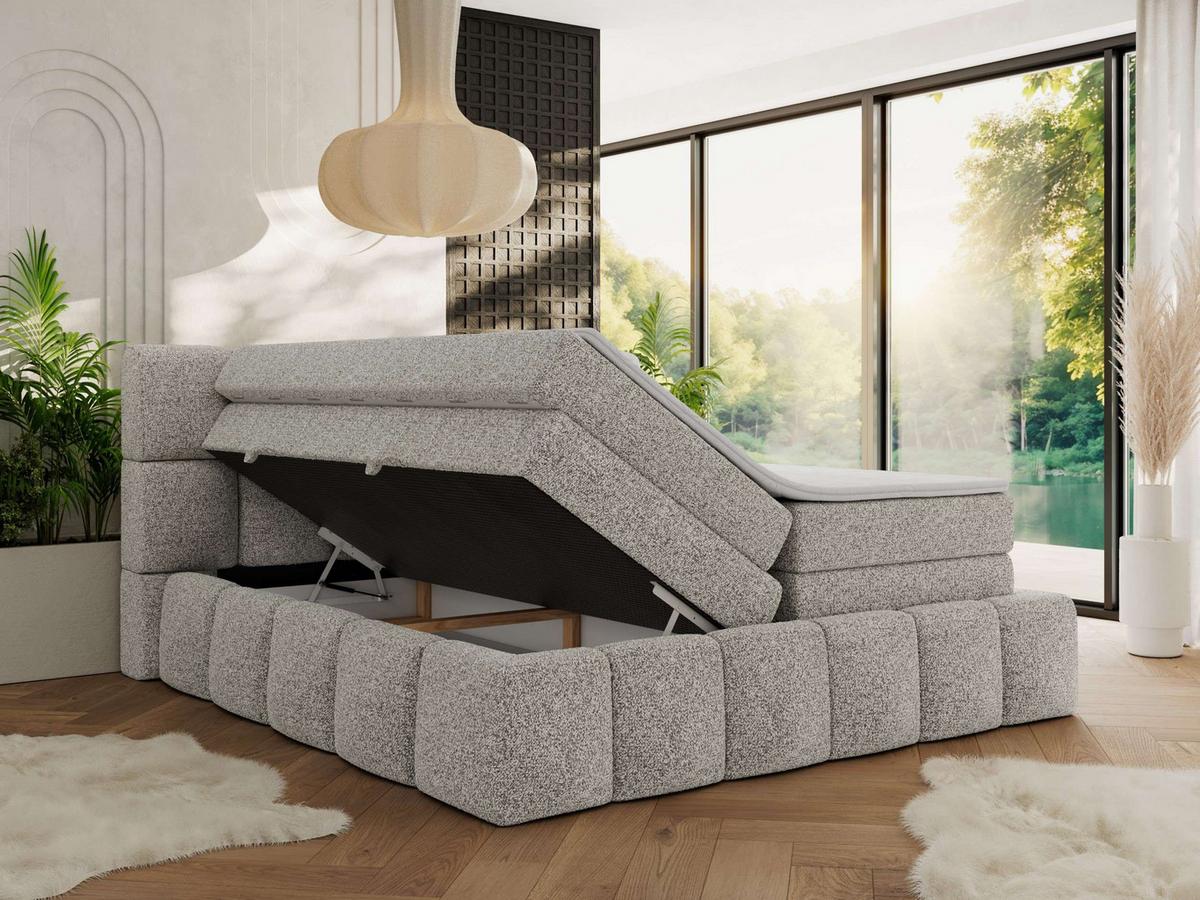 BOXSPRINGBETT NIRA KING 160/200 Hellgrau Strukture - H3 - Hellgrau, Holz/Textil (160/200cm) - MKS
