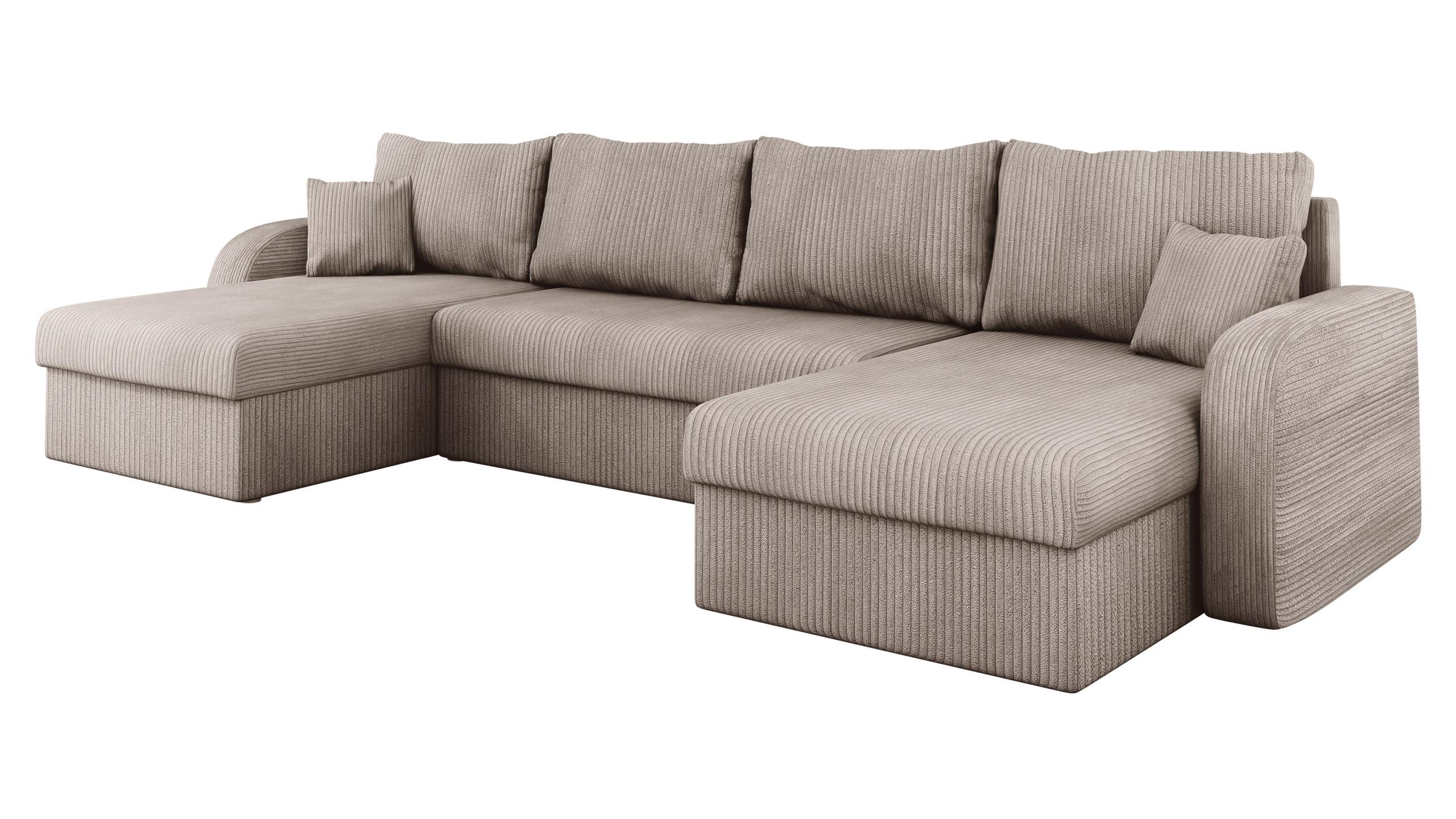 WOHNLANDSCHAFT Kris U Cord - Schwarz/Sahara, Holz/Kunststoff (304/80/140cm) - MIRJAN24
