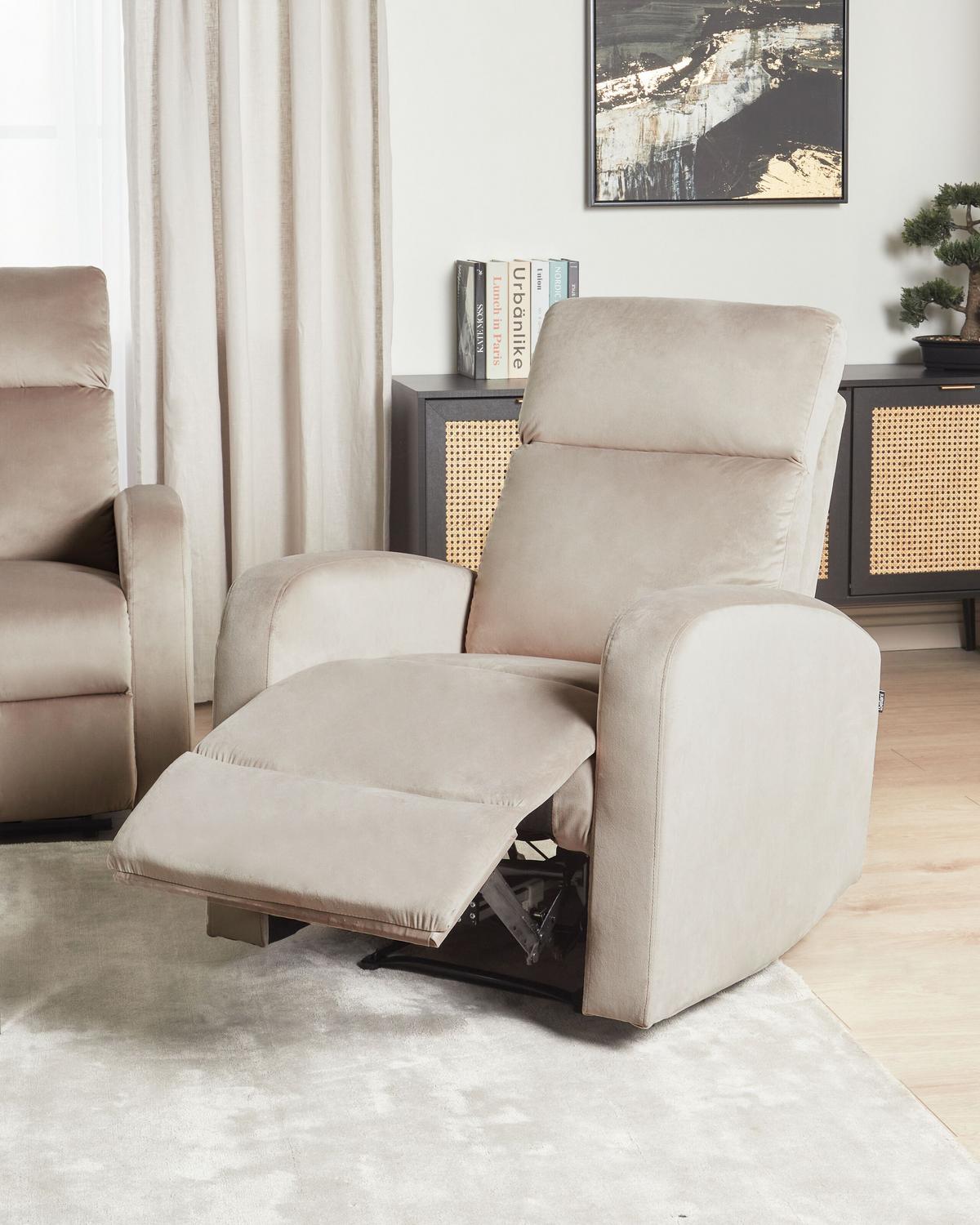 SESSEL Samtstoff taupe elektrisch verstellbar Verdal - Beige, Textil (76/102/62cm) - Beliani